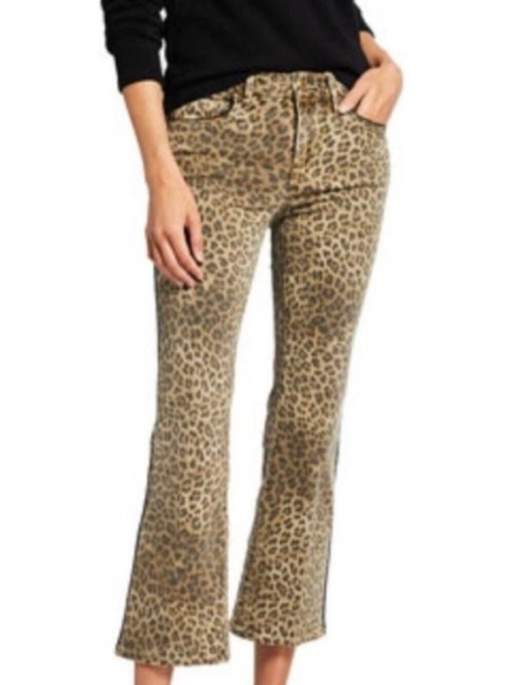 FRAME Le Crop Mini Boot Leopard Print Contrast Waistband Jeans Size 29
